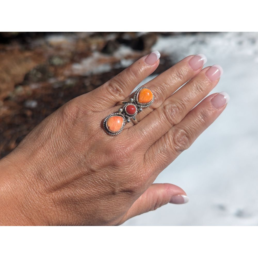Native American Handcrafted Spiny Oyster Coral‎ Navajo Ring Jewelry Sz 7US**